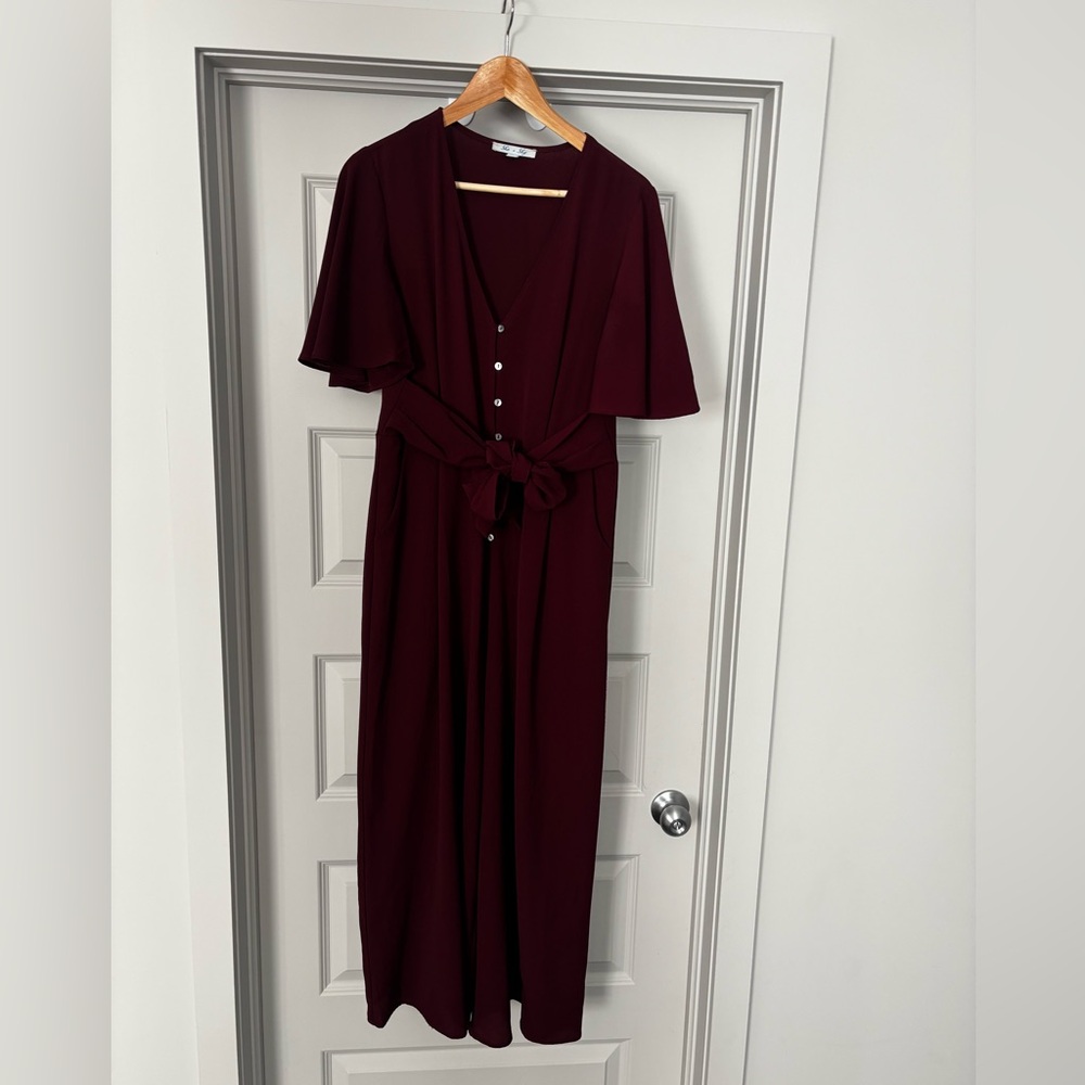 She + Sky Deep Burgundy Wide-Leg Romper
